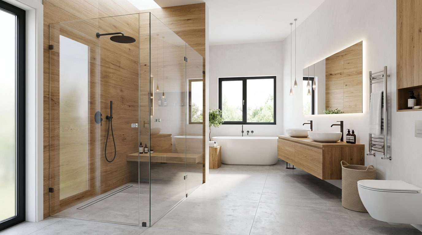 10+ m² Minimalist Ahşap Banyo
