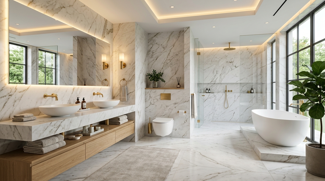 10+ m² Mermer Görünümlü Banyo