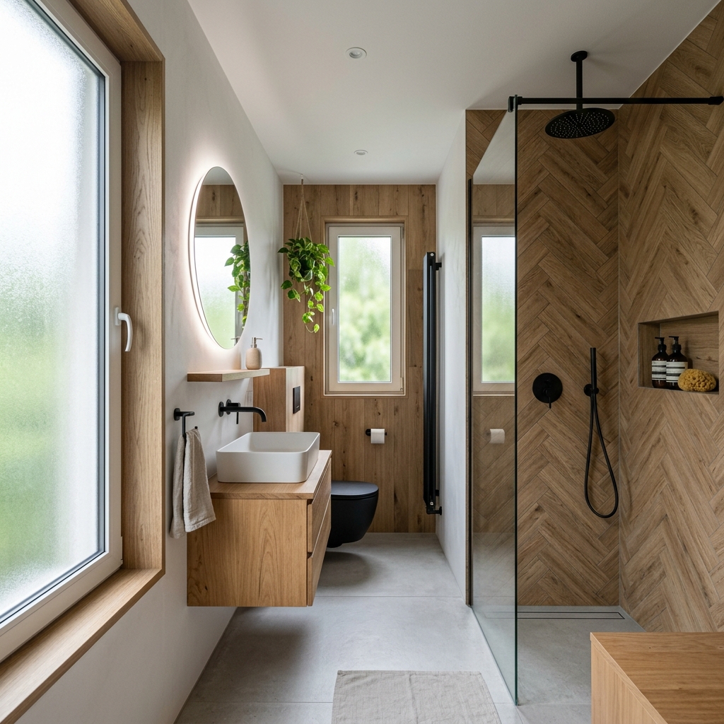 4 m² Ahşap Minimal Banyo